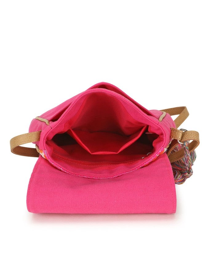 Anekaant Geomat Pink & Multi Acrylic Jacquard & Canvas Striped Sling Bag - Image 5